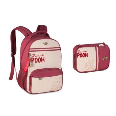 Imagem de Kit Mochila Costas Ursinho Pooh Juvenil Estojo Box Original Vinho - Cl