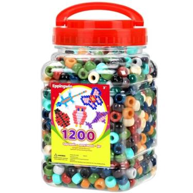 Imagem de Eppingwin 1200 contas de pônei para pulseiras, contas Kandi em tom terra para tranças de cabelo, contas de pônei de armazenamento fácil para fabricação de joias