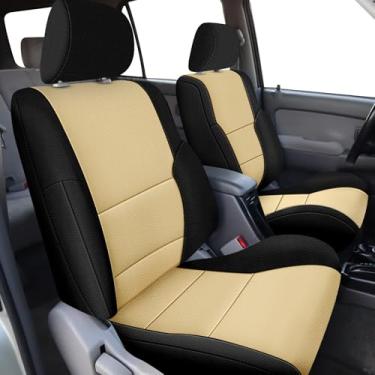 Imagem de Kistrba Capas de assento dianteiras compatíveis com Toyota 4Runner 1996-2002, capa automotiva respirável de ajuste personalizado (furos para encosto de cabeça faça você mesmo), preto e marrom