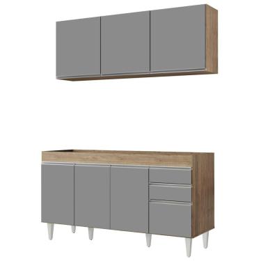 Imagem de Armário Aéreo Argélia E Balcão Gabinete Para Pia 150cm Sem Tampo Marrocos Castanho-cinza - Lumil Móveis