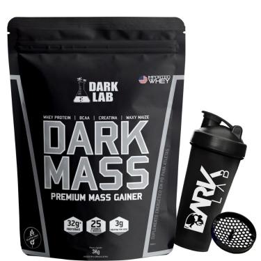 Imagem de Hipercalórico Dark Mass Chocolate Branco com Morango 3kg + Coqueteleira com Rede 700ml Dark Lab-Unissex