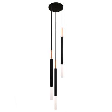 Imagem de Luminária Pendente De Teto Tubo Triplo Difusor Preto Cobre