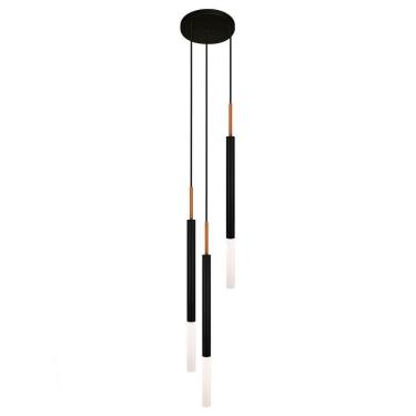 Imagem de Luminária Pendente De Teto Tubo Triplo Difusor Preto Cobre