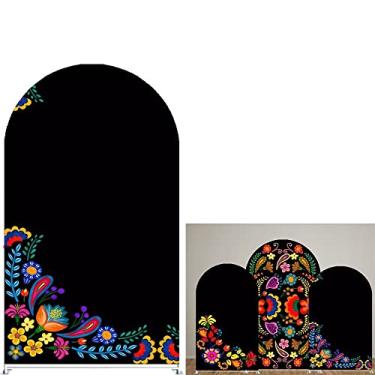 Imagem de FiVan Capas de arco de elastano com fundo de flores mexicanas e curvas elásticas para decoração do festival Dia dos Mortos (largura = 90 cm, altura = 180 cm, FUS-Arch-GX-1046)