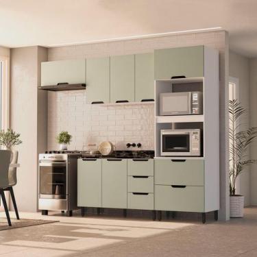 Imagem de Cozinha Modulada 4 Peças sem Tampo Maeena Politorno, Branco Verde