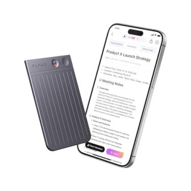 Imagem de Plaud Note Gravador de voz IA com capa preta Transcreve resumo com tecnologia de IA, suporta 112 idiomas 64 GB de memória controlo de reunião com App ideal para aula chamada entrevista