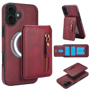 Imagem de DMaos Capa para iPhone 17 com capa separável para cartão, compatível com Magsafe, suporte de cartão de identificação de couro PU, clássico para iPhone17 2025 de 6,3 polegadas - vermelha