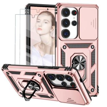 Imagem de Capa para Samsung Galaxy S24 Ultra Capinha | com 2 peças de protetor de tela temperado com janela deslizante da câmera e suporte para telefone incluídos - Rosa