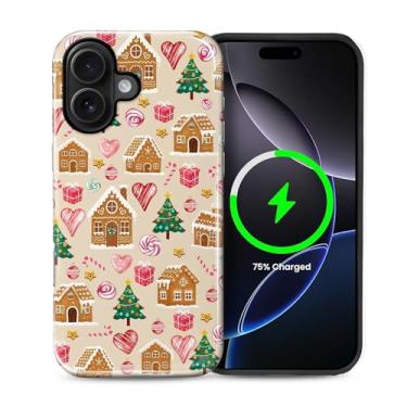 Imagem de Yuning419 Capa compatível com iPhone 16 [compatível com MagSafe] Capa de proteção rígida híbrida de 2 camadas, capa magnética protetora à prova de choque, peculiar vila natalina de gengibre