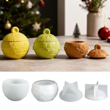Imagem de Moldes de silicone de Natal, 2 peças de molde de fundição de silicone 3D com tampa para fundição, fabricação de velas, artesanato, recipiente de armazenamento, artesanato de Natal DIY