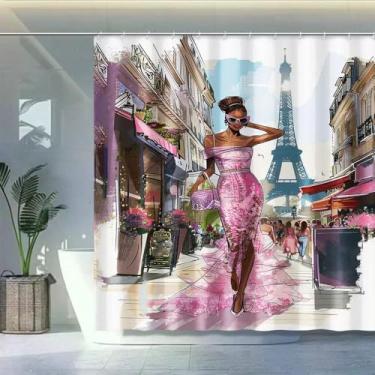 Imagem de Cortina de chuveiro para meninas negras afro-americanas, sexy, minimalista, estética negra, menina afro, preto e branco, decoração moderna para banheiro, presentes motivacionais para mulheres 182 x