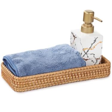 Imagem de Bandeja organizadora de banheiro de vime, penteadeira de bancada de cesta de tecido natural, suporte de armazenamento retangular para cômoda, cozinha de tanque de banheiro, decoração multiuso
