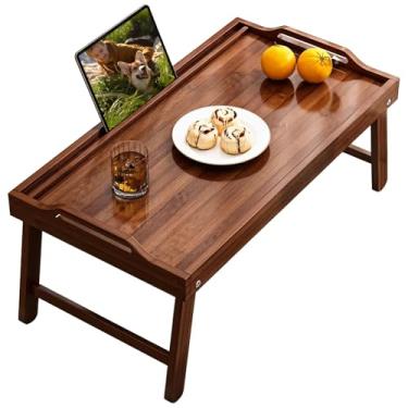 Imagem de Bandeja de cama dobrável de madeira com bordas elevadas, mesa portátil para laptop para sofá e sofá, mesa de chá compacta