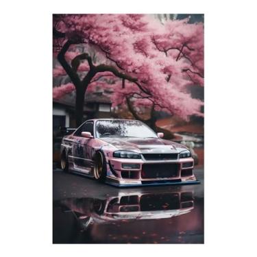 Imagem de zhufuyl Pôster de carro Flor de cerejeira JDM Carros Pôsteres Japão Supercarro Personalidade Pintura Decorativa Arte de Parede Cartazes Presentes 30 x 45 cm Sem Moldura