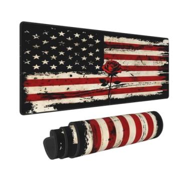 Imagem de CANFLASHION Tapete de mouse com bandeira americana, tapete de mesa de escritório 80 x 28 cm, mouse pad grande para jogos com design rosa, GG estendido à prova d'água para computador com base de