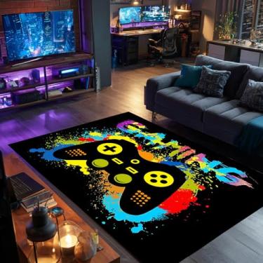 Imagem de Tapetes de jogos para quarto de meninos 51 x 80 cm, tapete de área de design de controle de jogo 3D, tapete antiderrapante lavável para sala de jogos de crianças e adolescentes, decoração de sala de