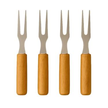 Imagem de Petisqueira Redonda Para Frios Queijo Com Molheira Ramekin e Garfinho Inox Cabo Madeira para Petisco(4 Garfinhos)