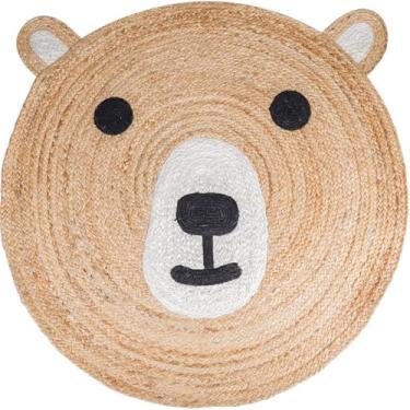 Imagem de Tapete redondo tecido à mão de juta Rigo, natural, design sólido de casa de fazenda, fibra natural, para quarto, sala de estar, sala de jantar, corredor, escritório, cozinha, entrada (padrão de urso