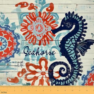 Imagem de Erosebridal Seahorse impermeável decoração ao ar livre Boho tie-dye tecido por jarda para crianças adolescentes adultos aquarela grafite náutico vermelho azul-petróleo decoração de estofamento DIY