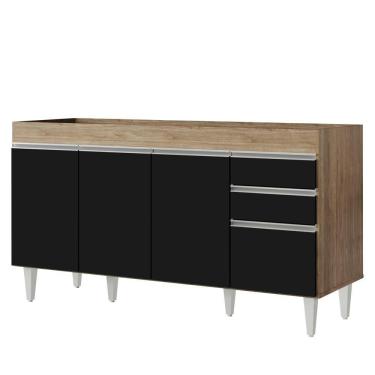 Imagem de Balcão Gabinete Para Pia Sem Tampo 150cm Marrocos Castanho-preto - Lumil