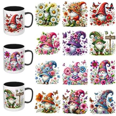 Imagem de Elewins Adesivos UV DTF - 12 folhas de gnomos de flores UV DTF envoltório de copo para canecas de vidro café, decalques DIY para copos, esfregar à prova d'água em transferências para artesanato