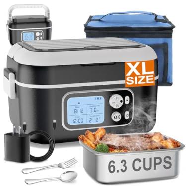 Imagem de ZRYBOMY Lancheira elétrica sem fio de 6,3 xícaras para adultos, lancheira aquecida de 24000 mAh para homens, alimentada por bateria com aquecimento automático, aquecedor portátil de 100 W para