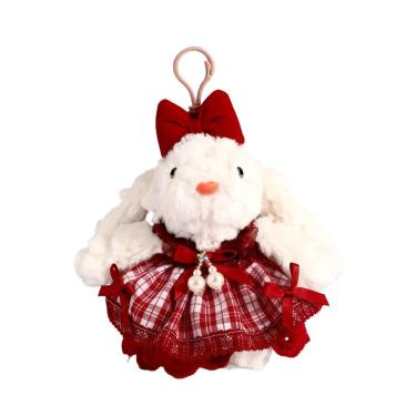 Imagem de Chaveiro de pelúcia, coelhinho fofo com vestido vermelho e laço 17x20,5x8cm