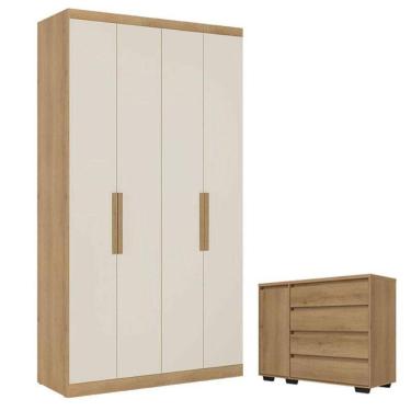 Imagem de Guarda Roupa Soleiro Milan 4 Portas Capuccino Off White E Cômoda Com Porta Aurora Capuccino- Thb