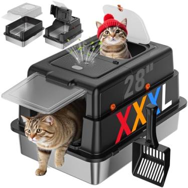 Imagem de Caixa de areia de aço inoxidável com tampa, caixa de areia grande para gatos XXXL de 71 cm fechada para vários gatos, controle de odor com filtros de carbono, face alta antivazamento, inclui tampa