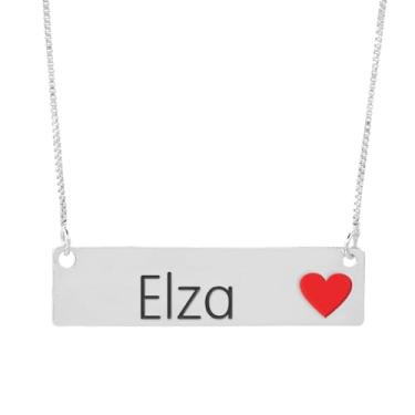 Imagem de Colar Semijoia Nome Personalizado Coração Resinado Elza Banhado em Prata 1000-999001798