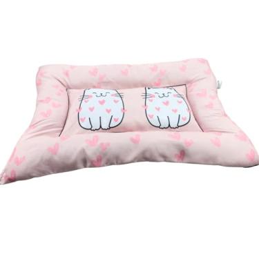 Imagem de Cama Pet Luxo, Almofada para Cães e Gatos, Poliéster com Estampas de Corações, 50x70 cm, Lavável na Máquina, Enchimento em Fibra Siliconada, Rosa (Rosa Claro)