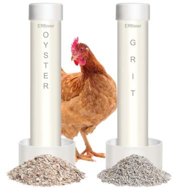 Imagem de Pacote com 2 galinhas de casca de ostra e alimentador de grãos, dispensador automático por gravidade, acessório de alimentação de aves