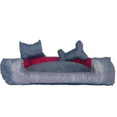 Imagem de Cama Pet Luxo Quadrada com Almofadas, Impermeável, Tecido Gorgurinho, Estampa Patinhas, Diversas Medidas 40x40 até 100x100cm, Cinza com Rosa e Marrom (Pequeno, Chumbo)