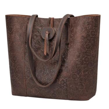 Imagem de S-ZONE Bolsa feminina vintage de couro legítimo grande bolsa de ombro, 2- Marrom, Large, Rústico