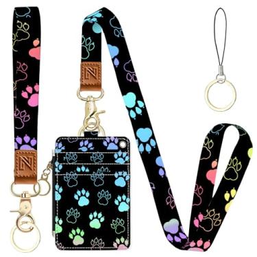 Imagem de Porta-crachá de identificação 2 em 1 de pata de cachorro e carteira com cordão para professores, enfermeiras, profissionais - linda bolsa de moedas com zíper, alça de pulso removível e cordão de