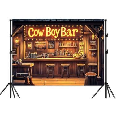 Imagem de Faixa de fundo de caubói ocidental de 2,1 x 1,5 m Wild West vintage rústica de madeira cowboy bar fotografia fundo rústico salão decoração de festa infantil, tema ocidental, faixa de aniversário de