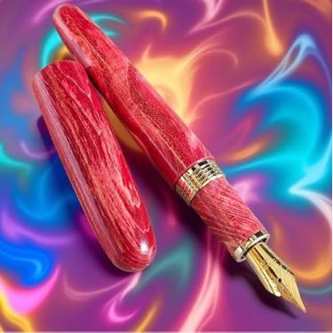 Imagem de zhongyuansu Caneta-tinteiro de madeira estabilizada de luxo – Barril de madeira natural e resina feita à mão, caneta de escrita de ponta fina com conversor – Caneta executiva de negócios, presente