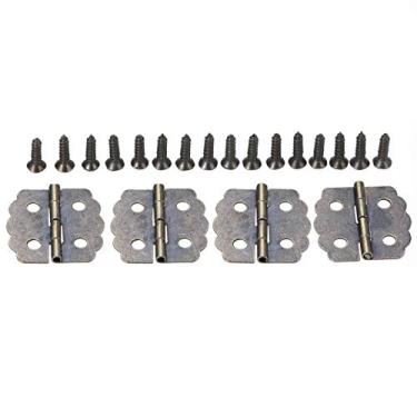 Imagem de 4 pcs 23mm dobradiça do metal da dobradiça da porta do armário 4 furos dobradiça decorativa da caixa de jóias do vintage para a caixa de madeira do vintage com parafusos YYDFPIIA