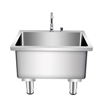 Imagem de CFMAIF Lavatório de esfregão de piso comercial, bacia de serviço de esfregão de aço inoxidável, pia utilitária portátil, banheira de lavanderia interna e externa (120 cm/47,2 pol.)