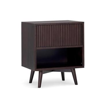 Imagem de Teamson Home Mesa de cabeceira de 50 cm de largura com 1 gaveta e prateleira aberta, frente canelada e estilo contemporâneo com pés de madeira de borracha maciça, armazenamento duplo e design aberto