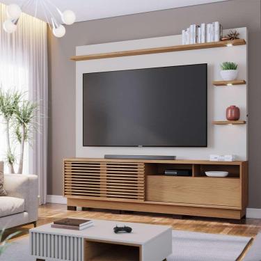 Imagem de Estante Home Sala De Estar 200cm Navagio Led Off White/freijó G73 - Gran Belo