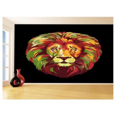 Imagem de Papel De Parede Animais Leão Rosto Arte Preto 3,5M Anm456 - Você Decor