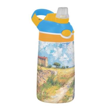 Imagem de Blueangle Garrafa de água doméstica camponesa de 473 ml, garrafa reutilizável Tritan esportiva e de viagem com canudo e design de tampa de bico pop-up (229)