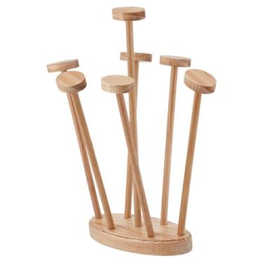 Imagem de PH PandaHall Prateleira de secagem de garrafa de madeira de pinheiro, escorredor de plástico, suporte para secadora de copos com 7 varetas, organizador de cozinha de madeira para secar panos de pratos