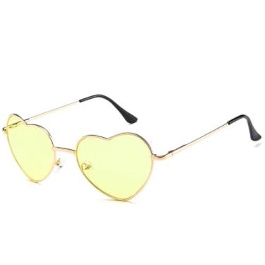 Imagem de JRLLFD Óculos de sol de metal em formato de coração, feminino, masculino, luxuoso, punk, proteção UV400 (dourado e amarelo)