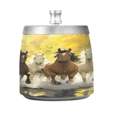 Imagem de SEHANY Cinzeiro majestoso para cavalos de corrida com tampa para cigarro, à prova de vento, sem fumaça, aço inoxidável, cinzeiro para uso interno, externo, grande, inodoro, para fumantes, decoração de