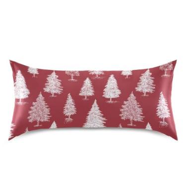 Imagem de Blueangle Fronha de cetim de árvore de Natal vermelha branca para cabelo e pele, fronha de seda, tamanho king (50,8 x 101,6 cm) - Capas de almofada de cetim refrescantes com fecho de envelope (300)