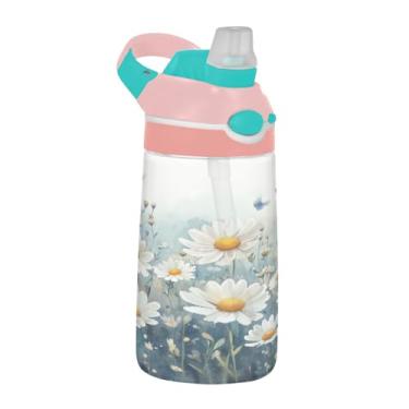 Imagem de ATTX Garrafa de água aquarela Meadow Daisies de 473 ml – Garrafa de água reutilizável Tritan Sports & Travel com canudo e tampa de bico pop-up #415