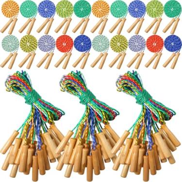 Imagem de Lenwen 200 peças de corda de pular ajustável a granel para crianças, 2,2 m de comprimento, corda de pular de algodão colorida com cabo de madeira para crianças, mulheres, homens, uso interno