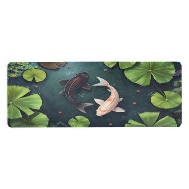 Imagem de SEHANY Tapete de ioga com peixe Koi branco e carpa preta, antiderrapante, antiderrapante, para mulheres e homens, 180 x 66 cm, tapete de treino para pilates em casa, exercícios de chão com bolsa de